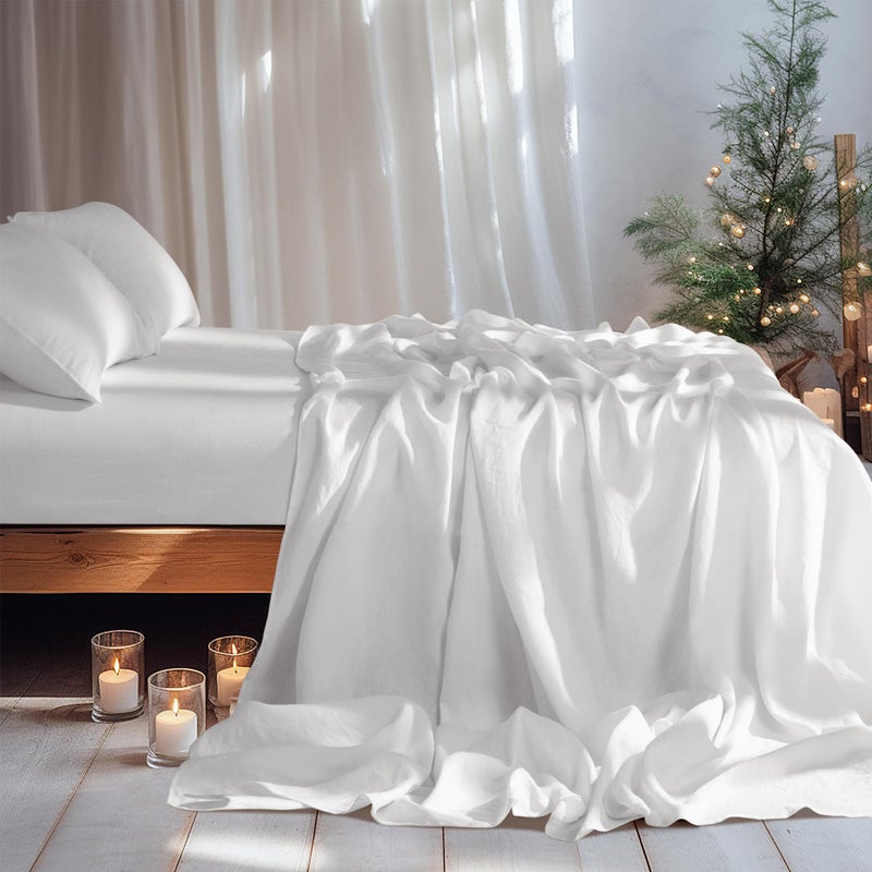 LBRO2M 100% Linen Sheet Set 19"" Deep Pocket Queen Size,Bed Sheets 4 Piece Sets,Solid Color Natural Flax Bed Sheets Soft Breathable Bedding, All Season (Queen, White) - Image 3